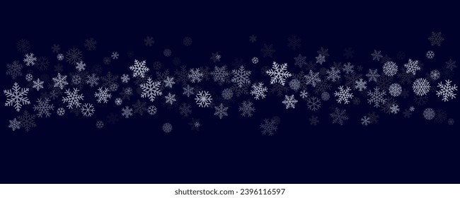 El fondo de los copos de nieve de Navidad. Decoración azul del borde de la nieve de invierno, tarjeta de saludo. Fondo del marco sutil de ruido. Ilustración del vector