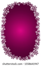 Christmas snowflakes blank oval frame vector illustration. Greeting card pink winter background with copy space. Happy New Year.