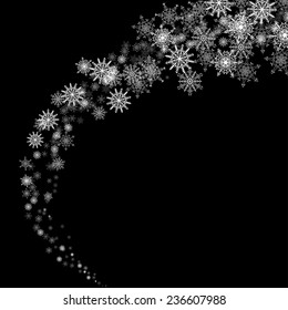 Christmas snowflakes blizzard stream in the darkness