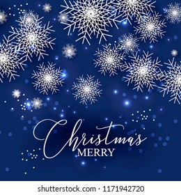 Christmas snowflakes blue background Christmas Party Invitation vector template