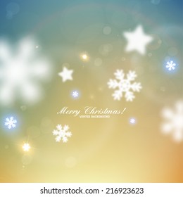 Fondo borroso de copas de nieve de Navidad, vector 