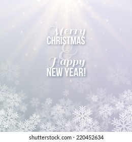 Christmas Snowflakes Blurred Background. Vector illustration. Lights on silver backdrop
