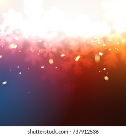 Christmas Snowflakes Blurred Red Background | New Year vector illustration