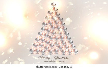 Christmas Snowflakes Blurred White Silver Background | Xmas balls tree | New Year vector illustration
