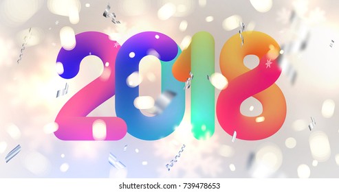 Christmas Snowflakes Blurred White Silver Background | 2018 New Year vector illustration | Bright sparkles, confetti and bokeh