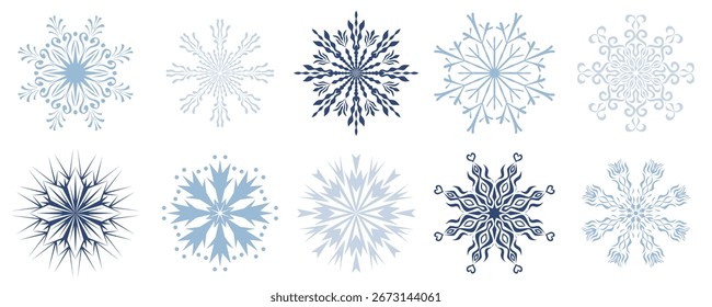 Christmas Snowflakes collection. Set of flat snow icons, silhouette. New year vector design elements