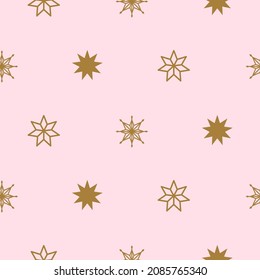 Christmas snowflakes cute seamless pattern design gold on pink background