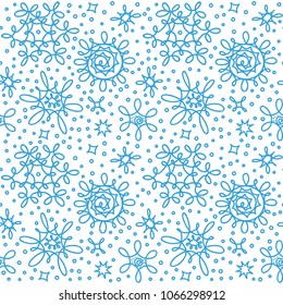 
Christmas snowflakes decorative seamless background. Winter symbols and ornaments for xmas greeting templates. Vector seamless doodle hand drawn ornamental pattern.
