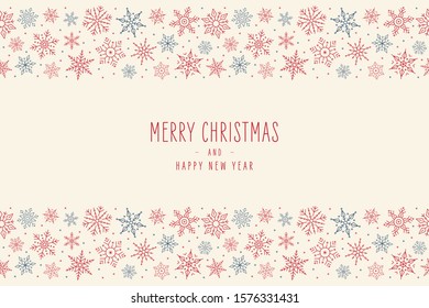 Christmas snowflakes elements ornaments banner decoration card with greeting text seamless pattern beige background