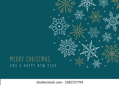 Christmas snowflakes elements ornaments decoration greeting card on green background