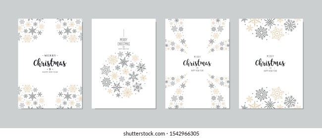 Christmas snowflakes elements ornaments greeting card set on white background