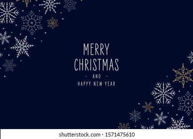 Christmas snowflakes elements ornaments greeting card on blue background