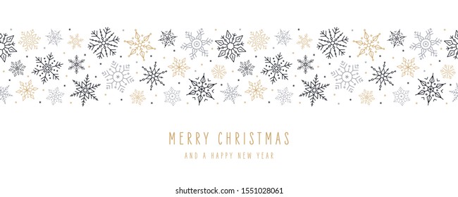 Christmas snowflakes elements ornaments seamless banner greeting card on white background