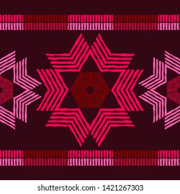 Christmas snowflakes. Ethnic boho seamless pattern. Lace. Embroidery on fabric. Patchwork texture. Weaving. Traditional ornament. Tribal pattern. Folk motif. Can be used for wallpaper, textile.