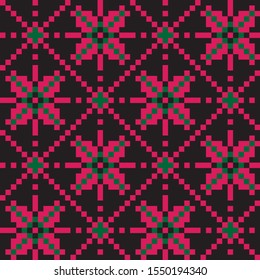 Christmas Snowflakes Fair Isle Seamless Pattern Background in Vector - Suitable for website resources, graphics, print designs, fashion textiles, knitwear and etc.