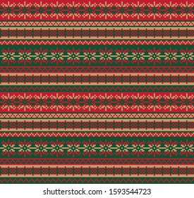 Christmas Snowflakes Fair Isle Seamless Pattern for website resources, graphics, print designs, fashion textiles, knitwear and etc.
