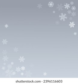 Christmas snowflakes frame background. Winter silver snow falling minimal decoration, greeting card. Noel subtle backdrop. Vector illustration