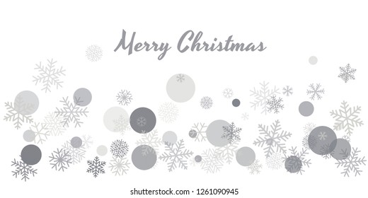 Christmas snowflakes frame or border. Winter silver snow background, minimal decoration on white, greeting card. New Year Holidays backdrop. Flake Vector illustration EPS 10