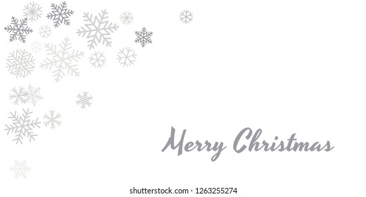 Christmas snowflakes frame or border. Winter silver snow background, minimal decoration on white, greeting card. New Year Holidays backdrop. Flake Vector illustration EPS 10