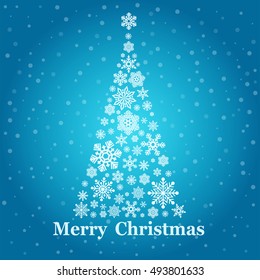 Christmas snowflakes light vector background. Christmas tree and new year. Vector flat illustration.