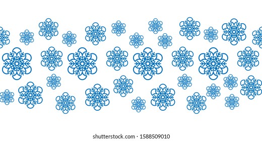 Christmas snowflakes with mermaid scales seamless vector pattern border