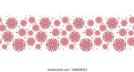 Christmas snowflakes with mermaid scales seamless vector pattern border