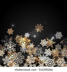 Christmas Snowflakes on blak background for congratulations card, banner, flyer. Vector illustration eps10 format