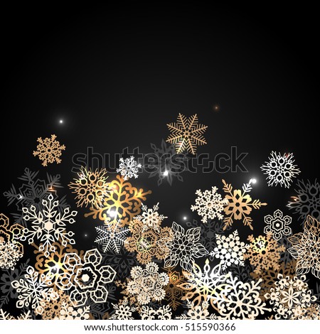 Christmas Snowflakes on blak background for congratulations card, banner, flyer. Vector illustration eps10 format