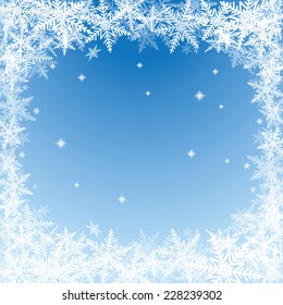 Christmas snowflakes on blue background. Vector illustration. 