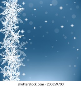 Christmas snowflakes on blue background. Vector illustration. 