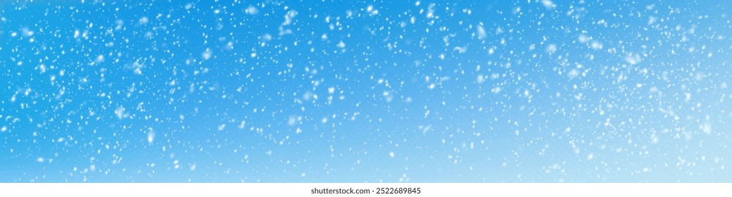 Christmas snowflakes on a blue background. Winter snowy sky. Snow flakes, snow background. Heavy snowfall, snowflakes in different shapes and forms.
