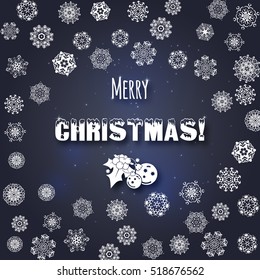 Christmas Snowflakes on blue background for congratulations card, banner, flyer. holiday design.