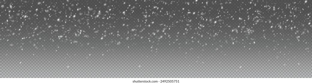 Christmas snowflakes on a transparent background. Snow flakes, snow background. Heavy snowfall, snowflakes in different shapes and forms.