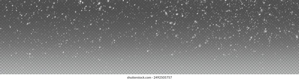 Christmas snowflakes on a transparent background. Snow flakes, snow background. Heavy snowfall, snowflakes in different shapes and forms.