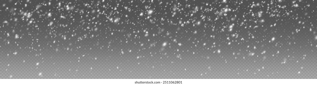 Christmas snowflakes on a transparent background. Snow flakes, snow background. Heavy snowfall, snowflakes in different shapes and forms.