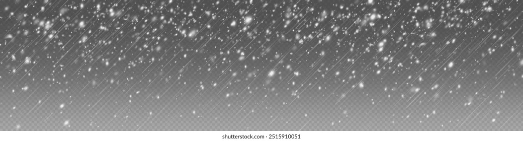 Flocos de neve de Natal em um fundo transparente. Flocos de neve, fundo de neve. Pesada queda de neve, flocos de neve em diferentes formas e formas.