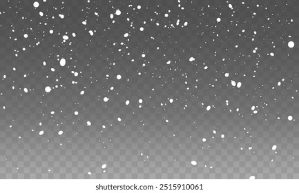 Christmas snowflakes on a transparent background. Snow flakes, snow background. Heavy snowfall, snowflakes in different shapes and forms.