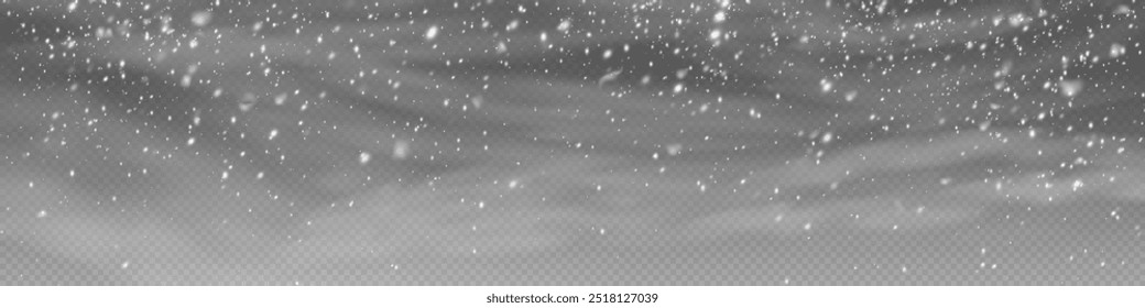 Flocos de neve de Natal em um fundo transparente. Flocos de neve com vento, fundo de neve. Pesada queda de neve, flocos de neve em diferentes formas e formas. Vento.