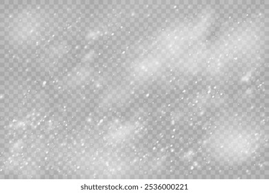 Christmas snowflakes on a transparent background. Snow flakes, snow background. Heavy snowfall, snowflakes in different shapes and forms.