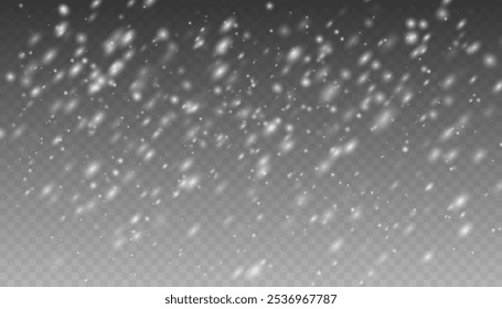 Navidades copos de nieve sobre un fondo transparente. Copos de nieve, fondo de nieve. Copos de nieve, fondo de nieve. fuertes nevadas, copos de nieve en diferentes Formas y formas.