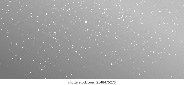Flocos de neve de Natal em um fundo transparente. Fundo de inverno, flocos de neve de Natal Queda de neve pesada, flocos de neve em diferentes formas e formas. Tempestade de neve, ilustração vetorial 3D.