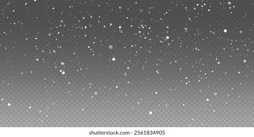 Christmas snowflakes on a transparent background. Snow flakes, snow background. Heavy snowfall, snowflakes in different shapes and forms.