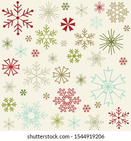 Patrón de copos de nieve navideños, tarjeta de saludo.