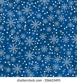 Christmas Snowflakes Pattern. Vector seamless texture. Blue seamless snowflake pattern. Used for  wrap, textile, paper. Merry Christmas and Happy New Year.
