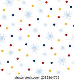 Weihnachtsschneeflocken, polka dot doodle Stil nahtlose Vektorgrafik, minimalistische Illustration, festliche Gestaltung im Winter, Familienfeiern Symbol, Wintersaison-Grüße