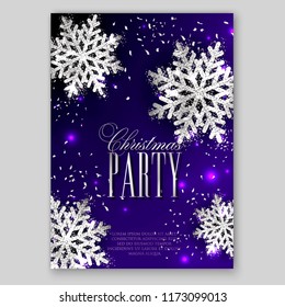 Christmas snowflakes purple background Christmas Party Invitation vector template