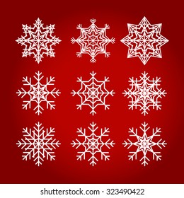Christmas snowflakes , red background