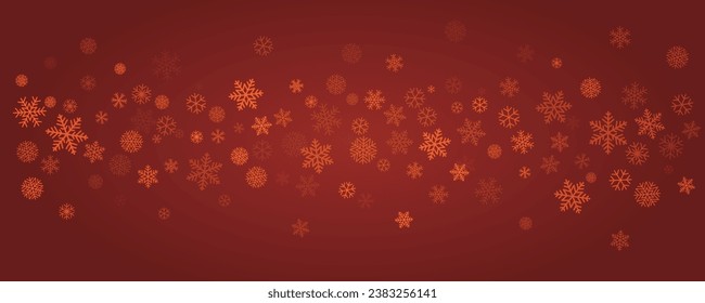 Christmas snowflakes red background. Winter gold snow falling minimal decoration, greeting card. Noel subtle backdrop. Vector illustration