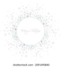 Christmas snowflakes round frame. background. Winter gold and silver snow minimal wreath  on white, greeting card. New Year Holidays backdrop. Vector illustration