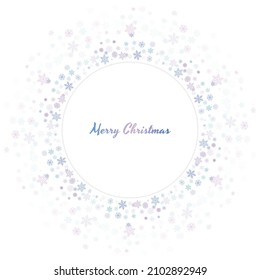 Christmas snowflakes round frame. background. Winter gold and silver snow minimal wreath on white, greeting card. New Year Holidays backdrop. Vector illustration